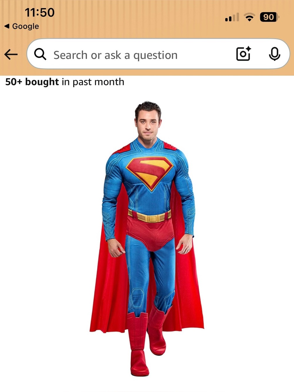 Rubie's Superman Inspired Muscle Jumpsuit in Blue & Red with Cape Standard Size